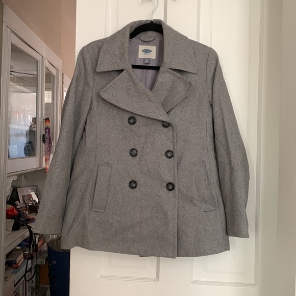 Old Navy light gray pea coat. Size small - Picture 2 of 2